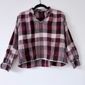 Madewell Plaid Long Sleeve Blouse – Burgundy Multicolor Small